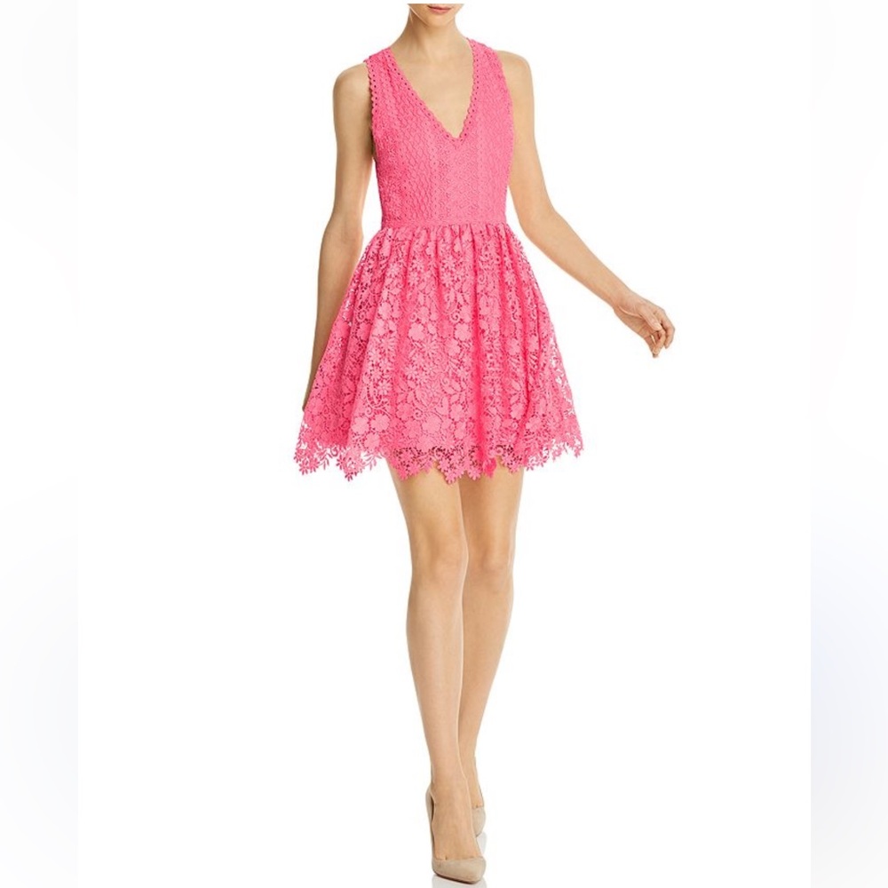 Alice and Olivia Iris Lace Fit-and-Flare Dress Pink Size 12